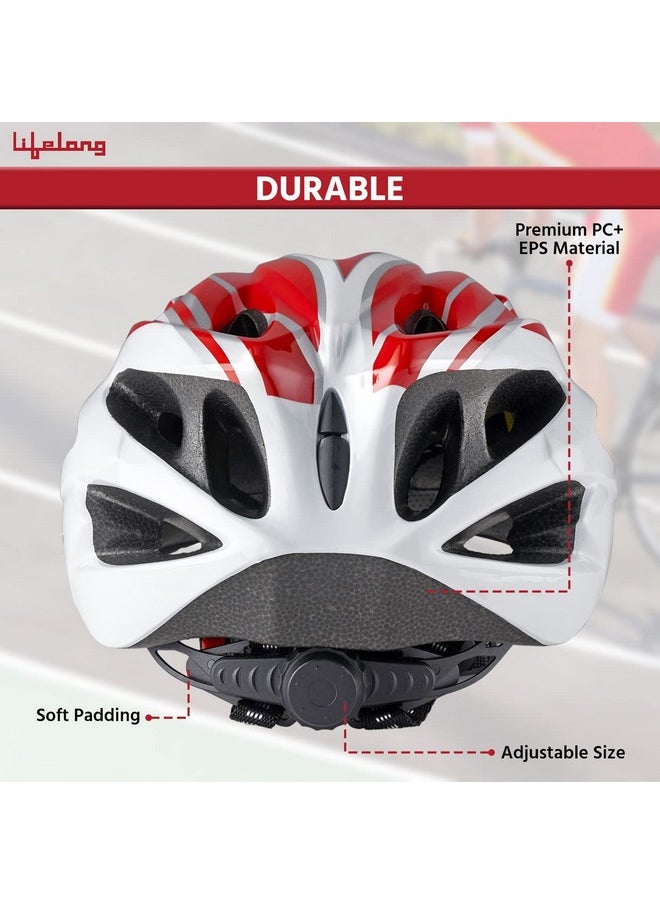 Lifelong Adjustable Cycling Helmet with Detachable Visor | Adjustable Light Weight Mountain Bike Cycle Helmet with Padding for Kids and Adults (LLFAH02, Red & White, 6 Months Warranty) - pzsku/Z50C3C94197CC6D64810EZ/45/_/1736571156/9650b307-c29e-4930-b21e-8503b144af4f