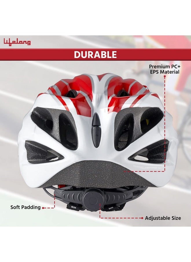 Lifelong Adjustable Cycling Helmet With Detachable Visor | Adjustable Light Weight Mountain Bike Cycle Helmet With Padding For Kids And Adults (Llfah02, Red & White, 6 Months Warranty)  - Image 4