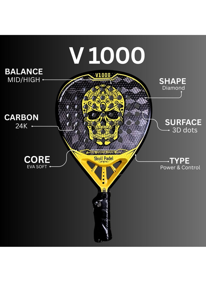 Skull Padel V1000 GOLD 24K CARBON with COVER & GRIP | For Advanced Players - Image 5