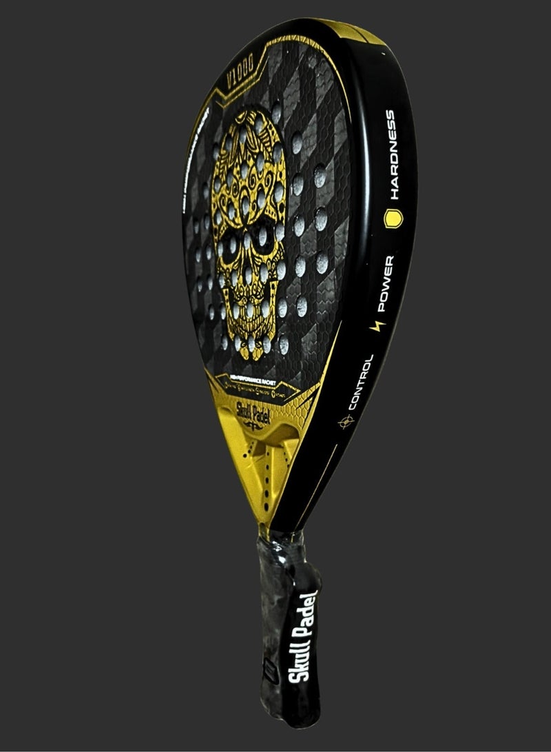 Skull Padel V1000 GOLD 24K CARBON with COVER & GRIP | For Advanced Players | PADEL RACKET - Image 3
