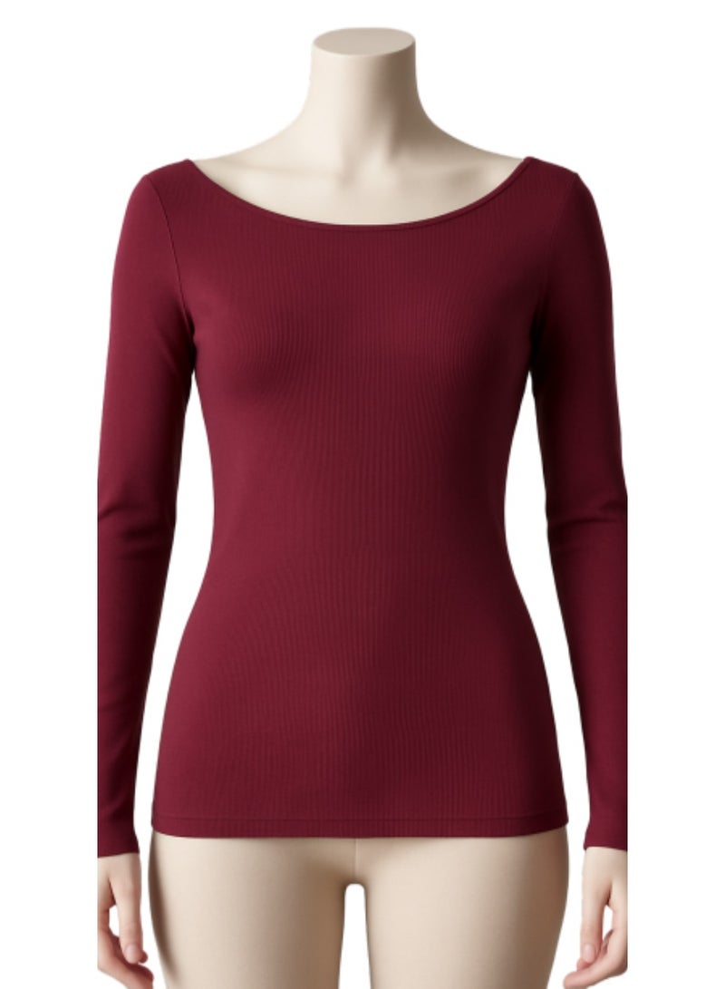 Soft Steps Top Ribbed Long Sleeve Burgundy  – Size M - Image 1