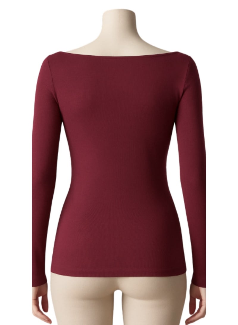 Soft Steps Top Ribbed Long Sleeve Burgundy  – Size M - Image 2