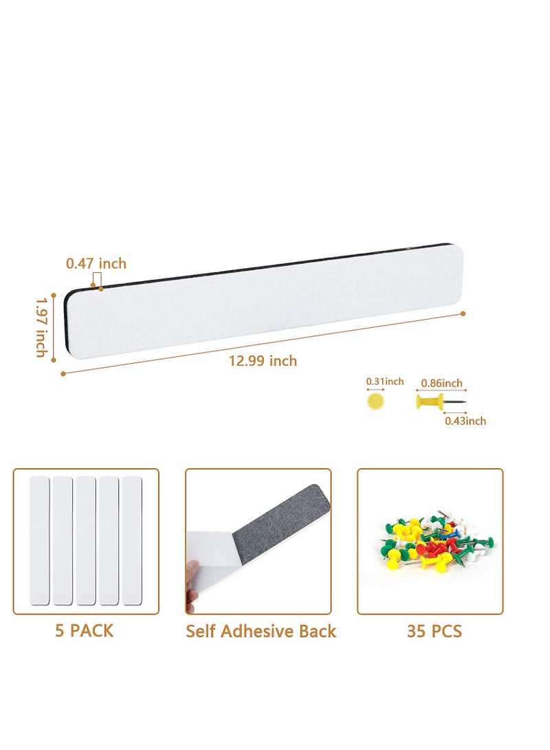 Zikra 5 Pack Felt Pin Board Bar Strips Bulletin Board for Bedrooms Offices Home Wall Decoration, Notice Board Self Adhesive Cork Board with 50 Push Pins for Paste Notes, Photos, Schedules (White) - Image 4