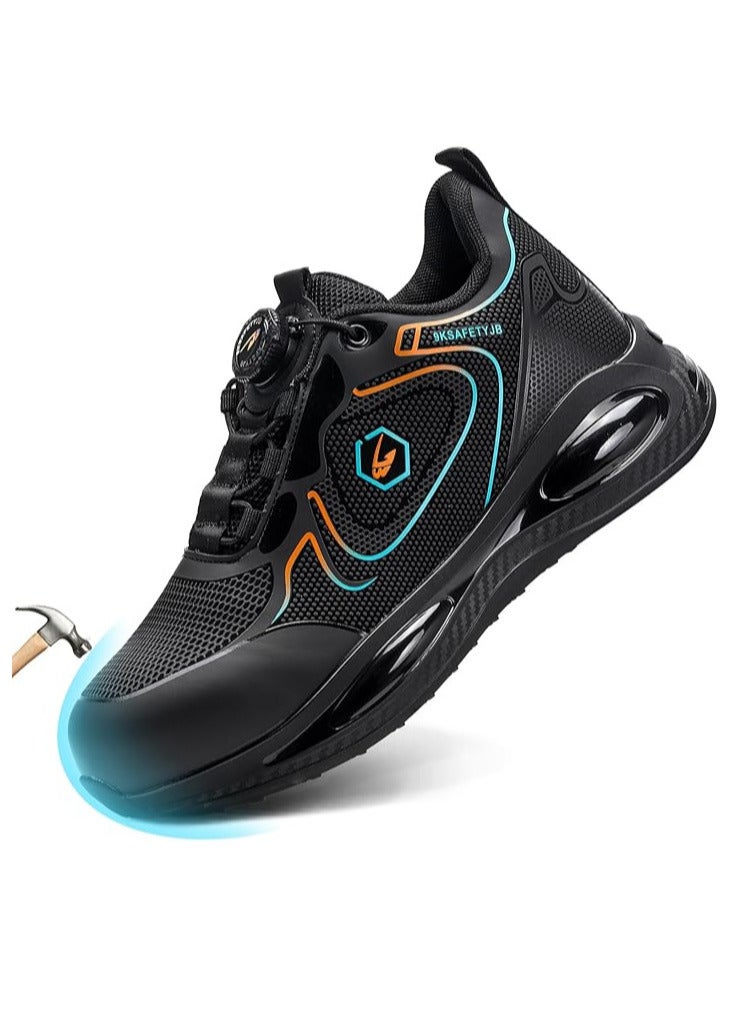 Men's Solid Color Steel Toe Puncture Proof Safety Shoes With Rotating Buckle Comfy Non Slip Durable EVA Sole Industrial Constructional Footwear Waterproof (45 EUR) - Image 1