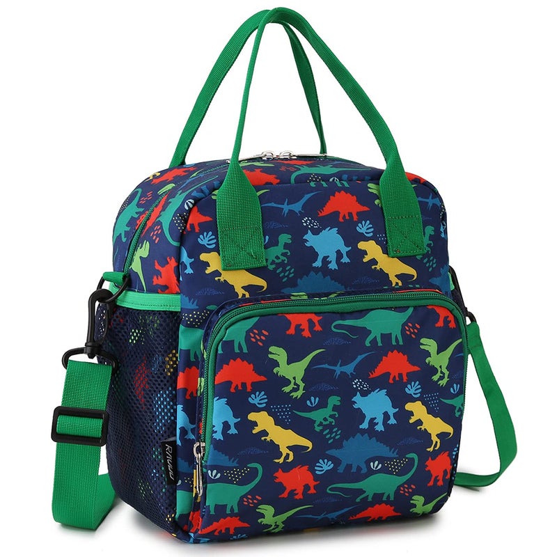 RAVUO Lunch Box for Boys Dinosaur Insulated Lunch Bag for Kids Children Cute Insulated Cooler Thermal Meal Tote Kit with Handle and Detachable Shoulder Strap