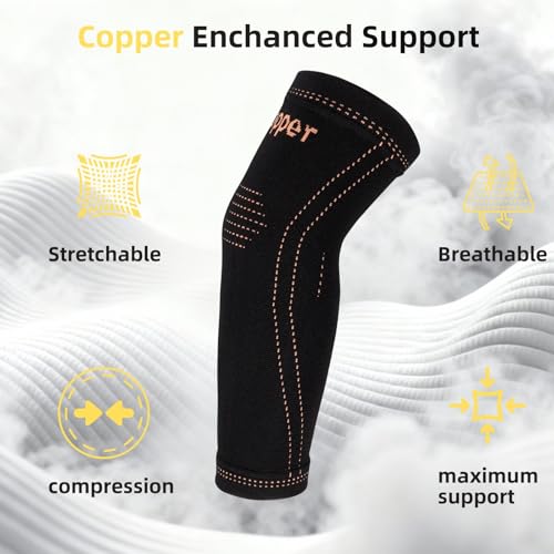 JIQUD Arm compression Sleeve (1 Pair),Copper Elbow Compression Sleeve,Elbow Brace for Tennis Elbow Tendonitis,Full Arm Sleeve for Men & Women,Sports Support & Recovery (Black, Medium) - Image 2