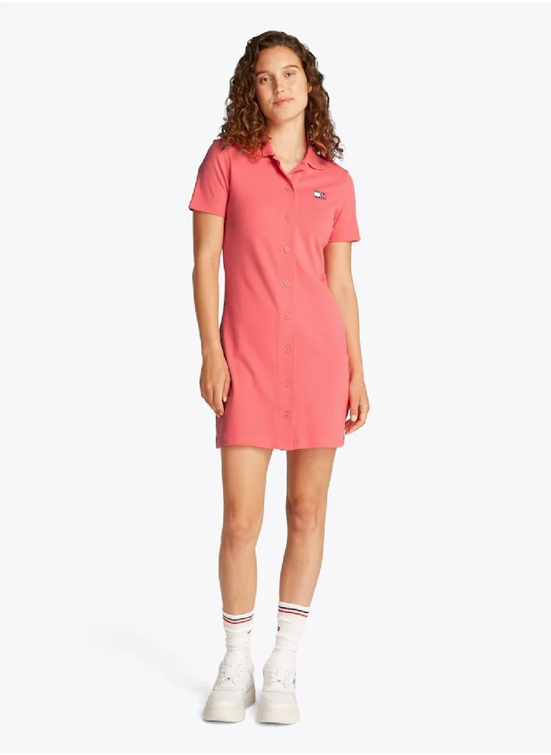 TOMMY JEANS Women's Piqué Polo Dress - Cotton, Pink