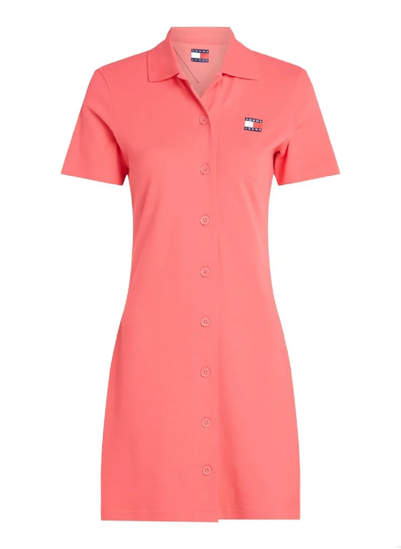 TOMMY JEANS Women's Piqué Polo Dress - Cotton, Pink