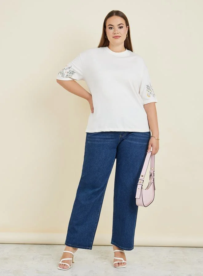 Styli Plus Embroidered Round Neck Oversized T-Shirt