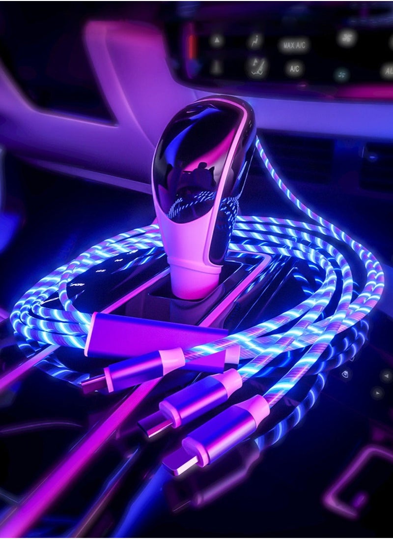 Multi USB Cable 3 in 1, Flowing Charging Cable Shining, Glow in The Dark USB Car Charger Cable, Visible Light Up Led Charger, for iOS Phone Android USB Type C Cable (1.2m)
