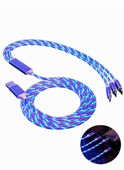 Multi USB Cable 3 in 1, Flowing Charging Cable Shining, Glow in The Dark USB Car Charger Cable, Visible Light Up Led Charger, for iOS Phone Android USB Type C Cable (1.2m)