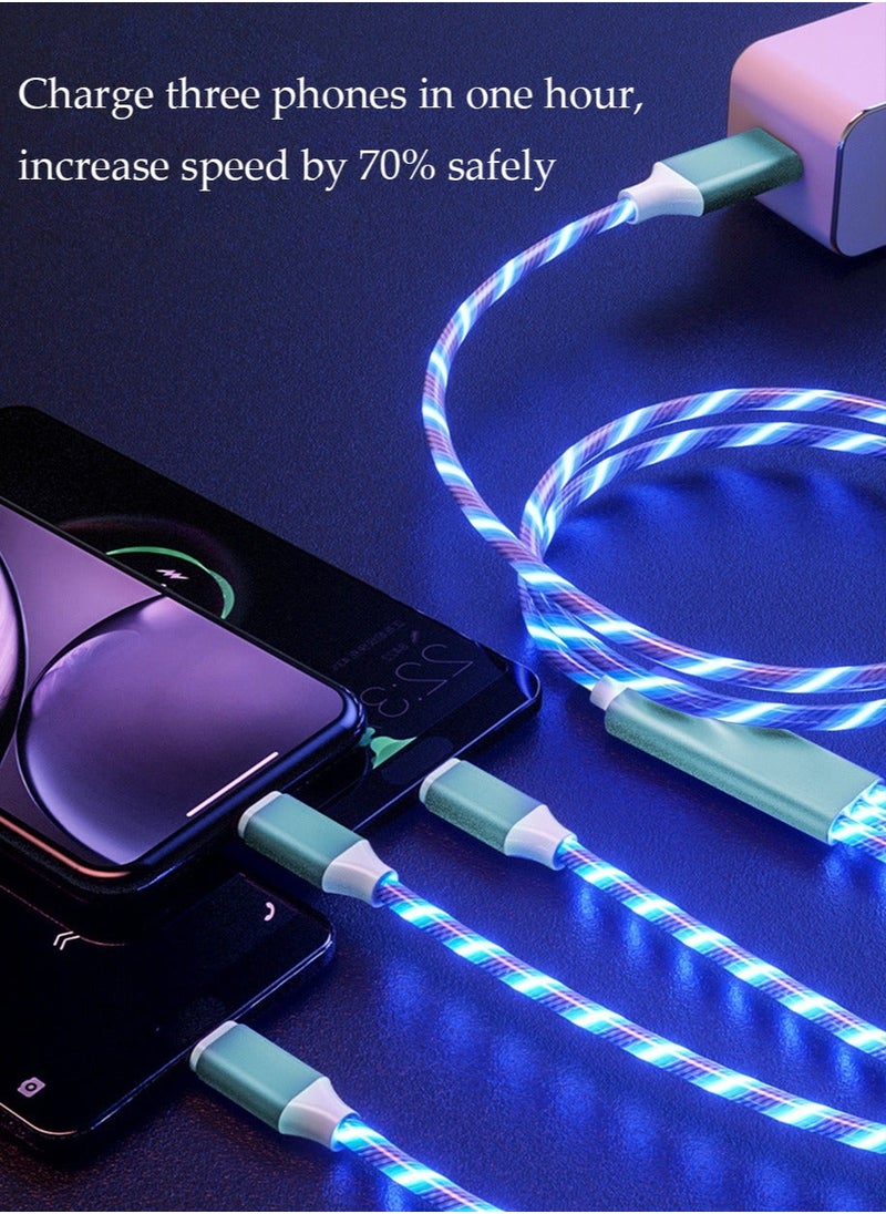 Multi USB Cable 3 in 1, Flowing Charging Cable Shining, Glow in The Dark USB Car Charger Cable, Visible Light Up Led Charger, for iOS Phone Android USB Type C Cable (1.2m)