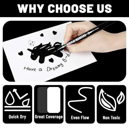 Pagather Black and White Acrylic Paint Markers, 12 Pack Dual Tip with Fine Tip and Brush Tip Pens for Stone, Wood, Calligraphy, Canvas, Ceramic, Metal, Glass, Rock Painting, DIY Crafts - Image 3