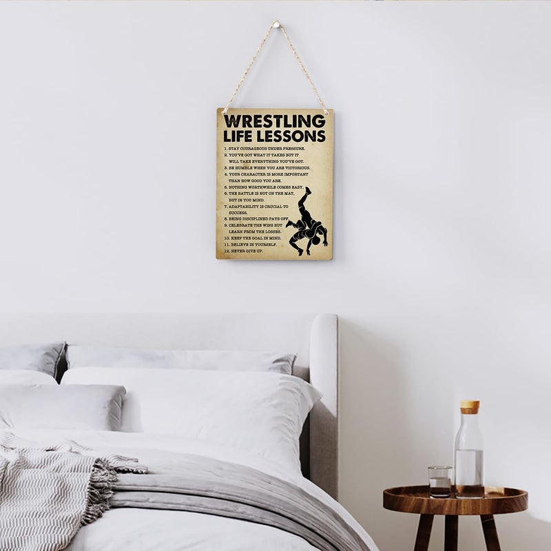 BELLOWDEER Wrestling Life Lessons Wood Sign Inspirational Wrestling Wall Decor Art  Motivational Wrestling Quotes Wall Art Decor Signs For Home Office Bedroom Decoration  Senior Team Gifts  8X10 Inches - Image 3