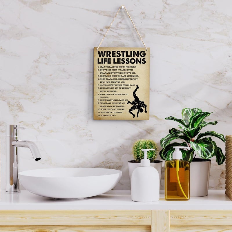 BELLOWDEER Wrestling Life Lessons Wood Sign Inspirational Wrestling Wall Decor Art  Motivational Wrestling Quotes Wall Art Decor Signs For Home Office Bedroom Decoration  Senior Team Gifts  8X10 Inches - Image 5