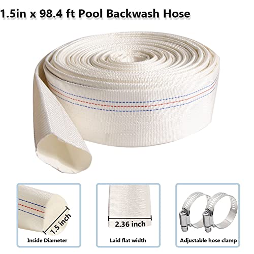 QuQuyi 1.5" x 98.4 FT Heavy Duty Swimming Pool Backwash Hose – Reinforced Lay-Flat Discharge Pipe for Water Transfer, Pumps & General Purpose Use - Image 3