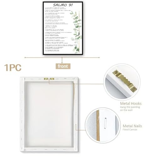 Bmotaso Salmo 91 En Español Para Pared Bible Verse Wall Art Scripture Framed Biblical Psalm 91 Canvas Painting Christian Prayer Room Office Living Room Decor Gifts Ready to Hang 8 * 12 Inch - Image 2