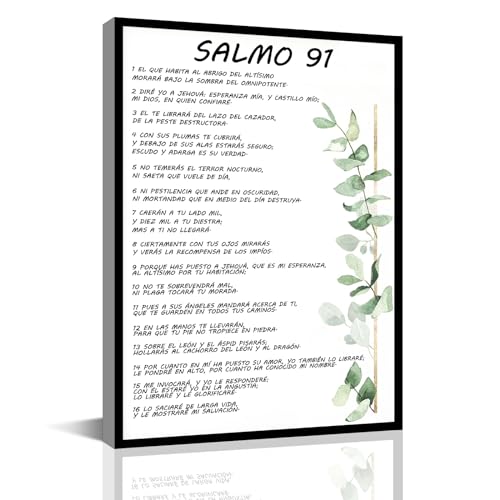Bmotaso Salmo 91 En Español Para Pared Bible Verse Wall Art Scripture Framed Biblical Psalm 91 Canvas Painting Christian Prayer Room Office Living Room Decor Gifts Ready to Hang 8 * 12 Inch - Image 1
