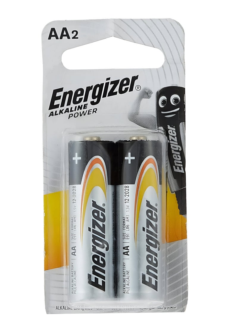 Energizer 2 Piece Alkaline AA2 Battery Silver Black
