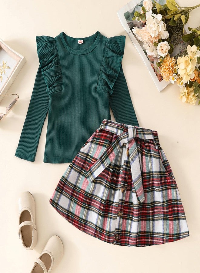 AMAWMW Toddler Baby Girl Christmas Clothes Long Sleeve Ruffle Shirt Buffalo Plaid Skirt Infant Girl Fall Winter A-line Dress - Image 3