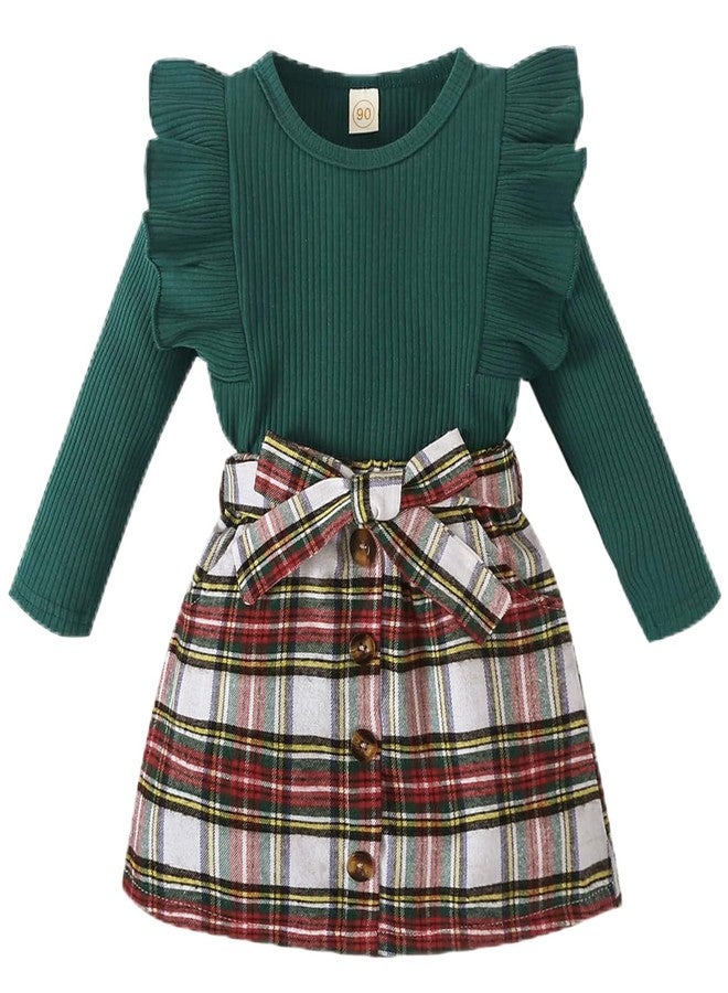 AMAWMW Toddler Baby Girl Christmas Clothes Long Sleeve Ruffle Shirt Buffalo Plaid Skirt Infant Girl Fall Winter A-line Dress - Image 1