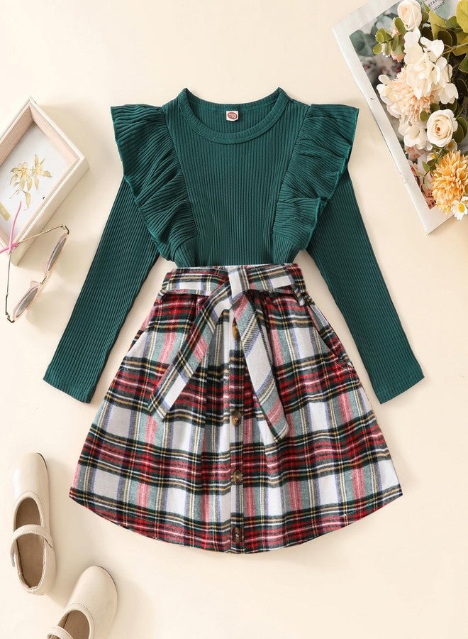 AMAWMW Toddler Baby Girl Christmas Clothes Long Sleeve Ruffle Shirt Buffalo Plaid Skirt Infant Girl Fall Winter A-line Dress - Image 2