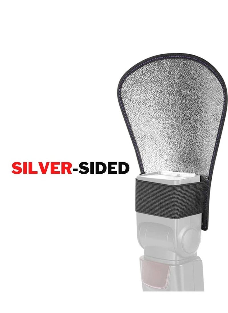 Generic Flash Diffuser, 2 Pack with Elastic Band 2-side White/Silver Curved Flash Reflector SLR External Flash Baffle Soft Cover Suitable for All External Flashes  - Image 5