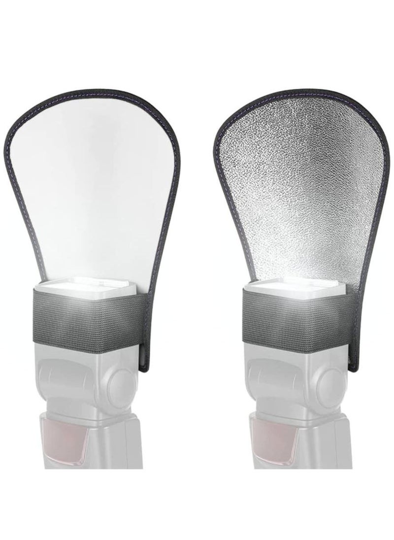 Generic Flash Diffuser, 2 Pack with Elastic Band 2-side White/Silver Curved Flash Reflector SLR External Flash Baffle Soft Cover Suitable for All External Flashes  - Image 1