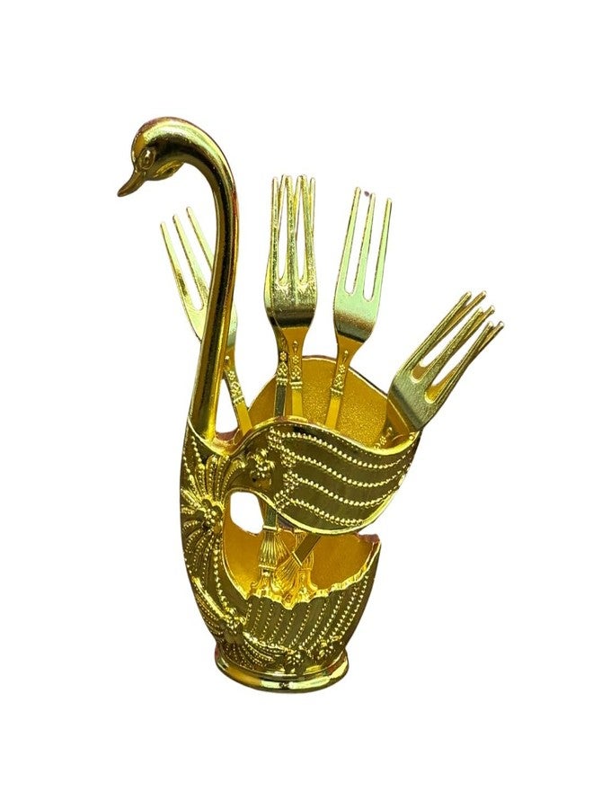 MERISH Decorative Swan Fork Holder with 6 Forks, Gold, Metal, Ornate Design, Table Organizer - Image 1