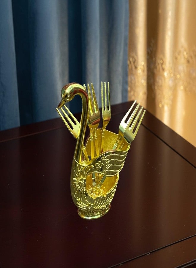MERISH Decorative Swan Fork Holder with 6 Forks, Gold, Metal, Ornate Design, Table Organizer - Image 5