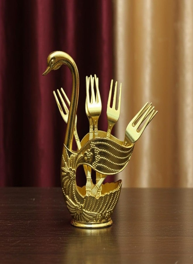 MERISH Decorative Swan Fork Holder with 6 Forks, Gold, Metal, Ornate Design, Table Organizer - Image 2