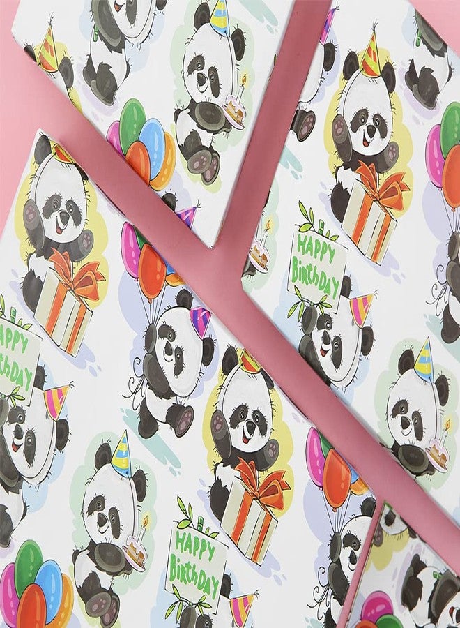 Boerni Panda Gift Wrapping Paper for Happy Birthday, Cute Pandas Balloons Wish Birthday Wrapping Paper for Baby Boys Girls Children Animal Baby Shower Kindergarten Party Xmas Gifts Wraps - Image 5