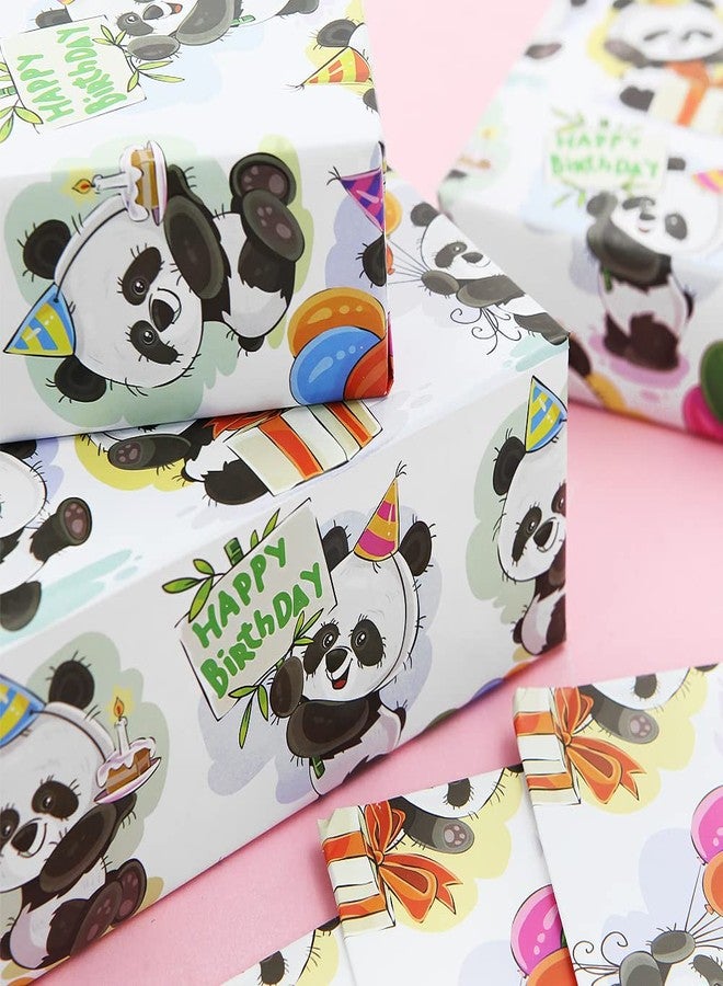 Boerni Panda Gift Wrapping Paper for Happy Birthday, Cute Pandas Balloons Wish Birthday Wrapping Paper for Baby Boys Girls Children Animal Baby Shower Kindergarten Party Xmas Gifts Wraps - Image 4