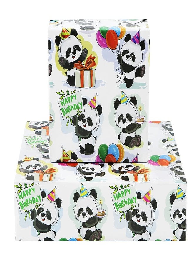 Boerni Panda Gift Wrapping Paper for Happy Birthday, Cute Pandas Balloons Wish Birthday Wrapping Paper for Baby Boys Girls Children Animal Baby Shower Kindergarten Party Xmas Gifts Wraps - Image 1