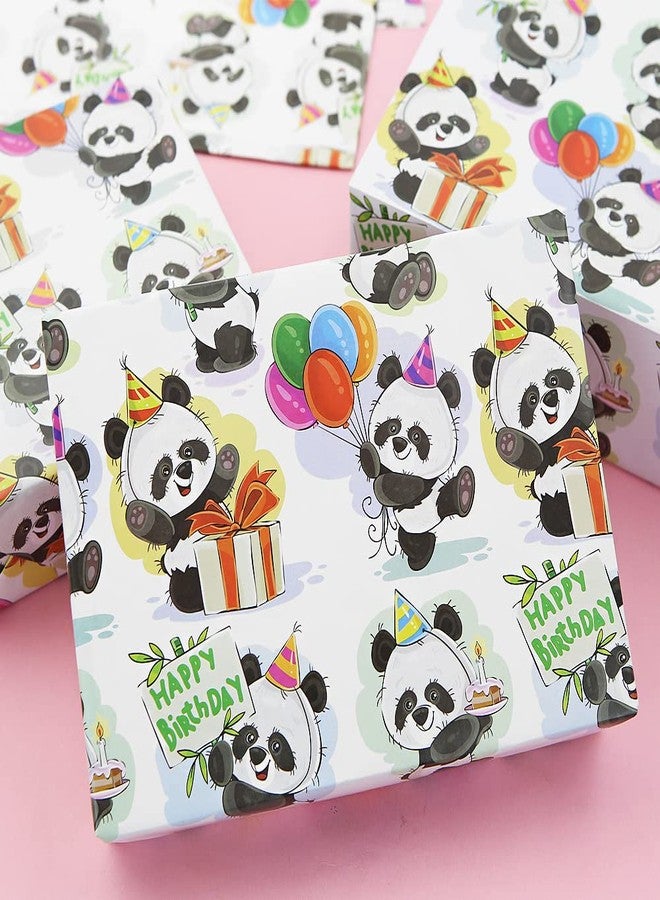 Boerni Panda Gift Wrapping Paper for Happy Birthday, Cute Pandas Balloons Wish Birthday Wrapping Paper for Baby Boys Girls Children Animal Baby Shower Kindergarten Party Xmas Gifts Wraps - Image 3