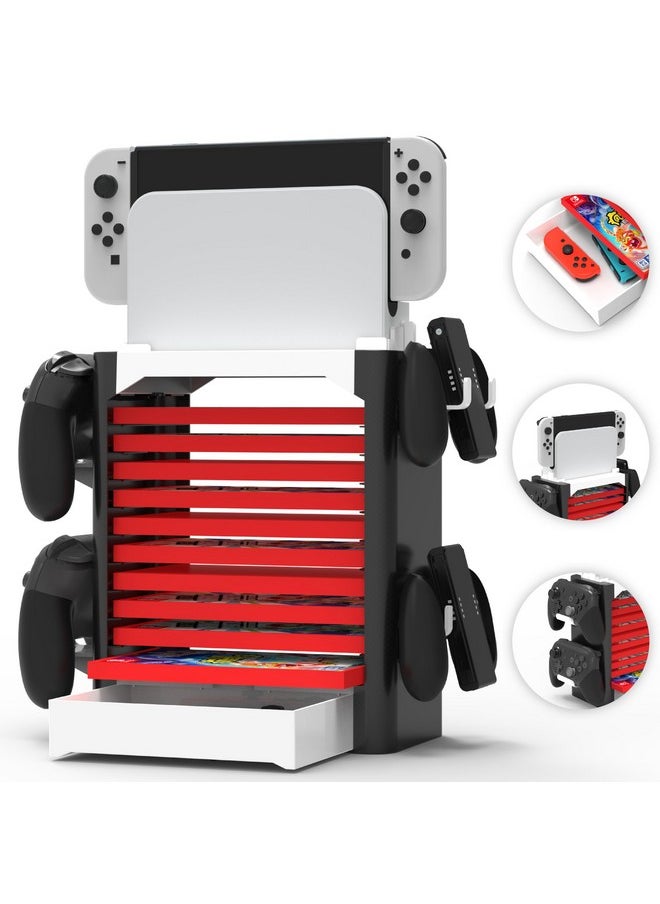 Skywin Game Storage Tower Compatible With Nintendo Switch (White) Game Holder Game Disk Rack And Controller Organizer  - Image 1