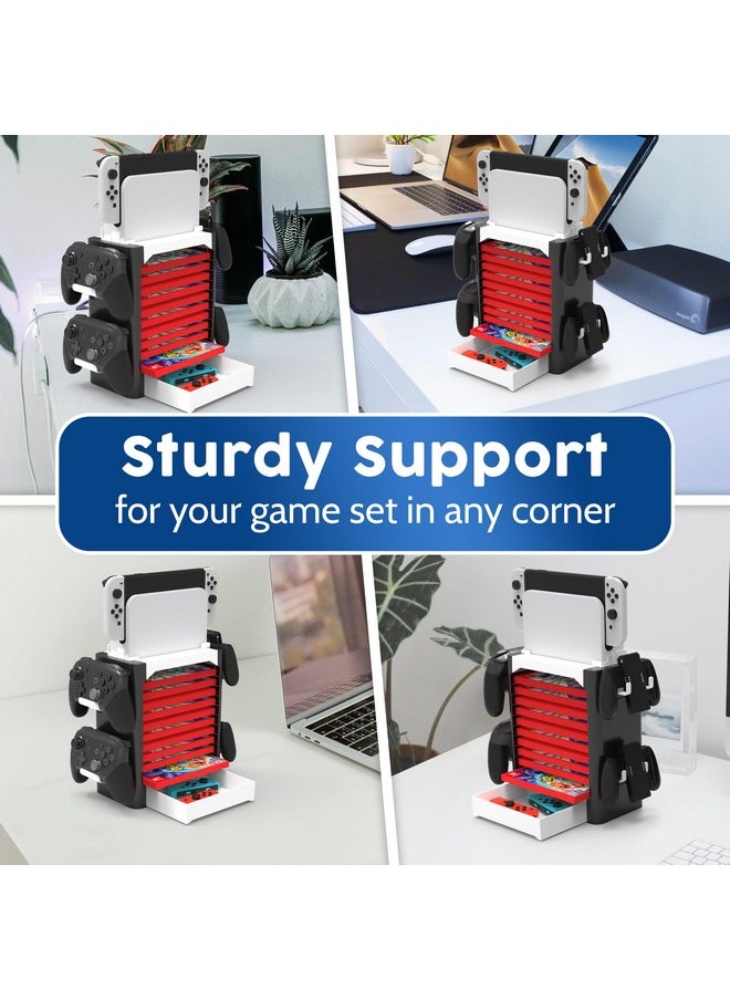 Skywin Game Storage Tower Compatible With Nintendo Switch (White) Game Holder Game Disk Rack And Controller Organizer  - Image 3