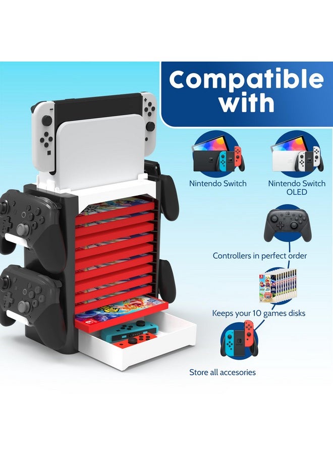 Skywin Game Storage Tower Compatible With Nintendo Switch (White) Game Holder Game Disk Rack And Controller Organizer  - Image 4