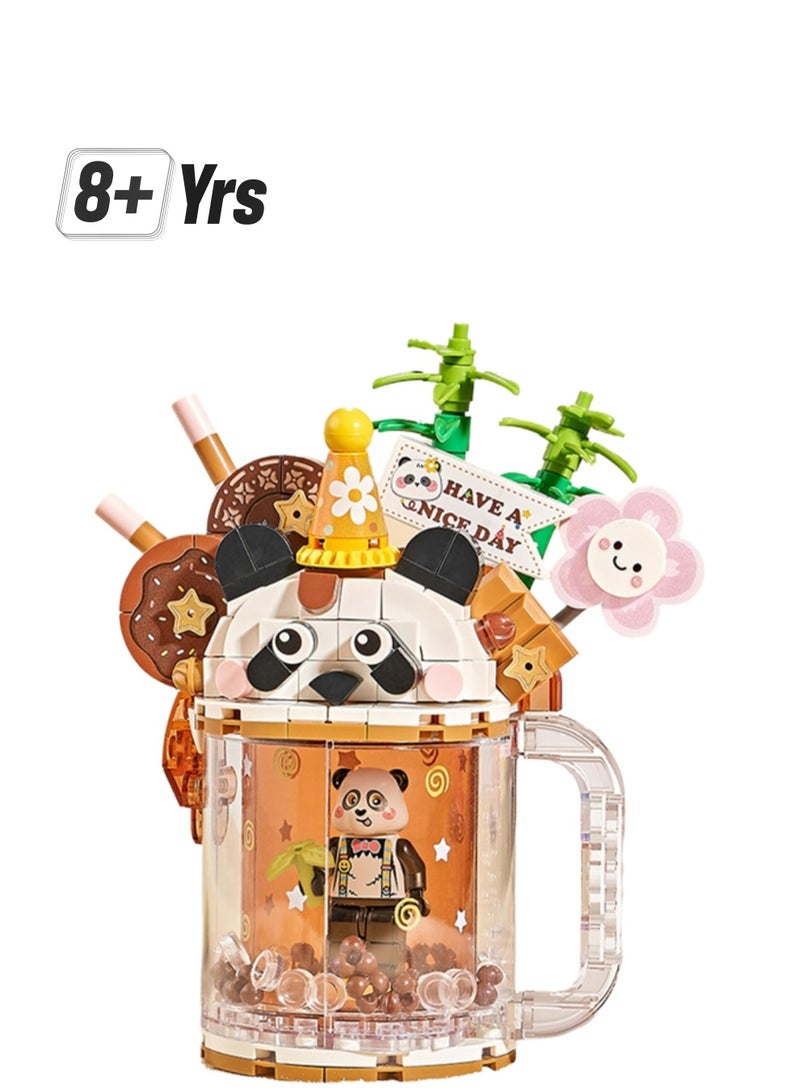 Dark Chocolate Cocoa Panda Theme Water Cup-297 Pieces Girl Ice Cream Milk Tea Cup Set Building Block Toy Assembly Model Children's Gift  - Image 1