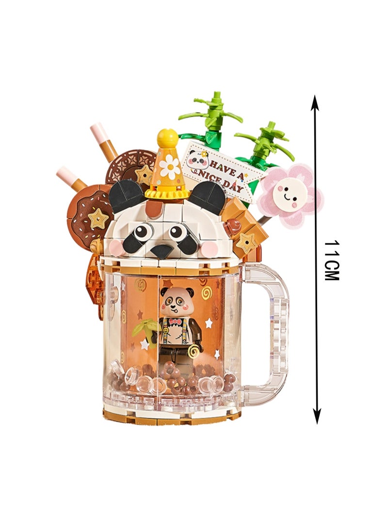 Dark Chocolate Cocoa Panda Theme Water Cup-297 Pieces Girl Ice Cream Milk Tea Cup Set Building Block Toy Assembly Model Children's Gift  - Image 2