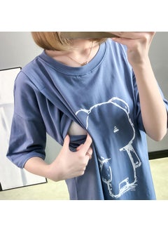 Fashionable Maternity T-shirt Summer Outerwear Short Sleeves Casual Top For Feeding Nursing Womens Clothing Trendy 3909B Fog Blue