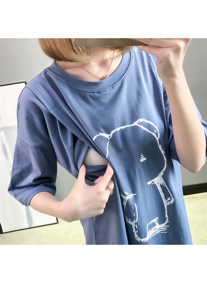 Generic - Fashionable Maternity T-shirt Summer Outerwear Short Sleeves Casual Top For Feeding Nursing Womens Clothing Trendy 3909B Fog Blue - Image 1