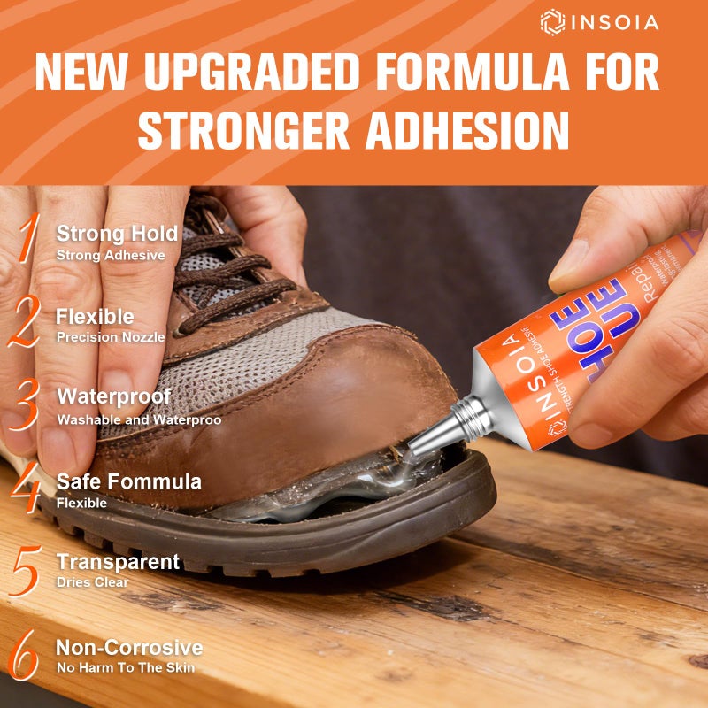 INSOIA Shoe Glue Sole Repair Kit 29.5 MLx 2, Heavy Duty Clear Shoe Adhesive, Waterproof, Flexible, for Sneakers, Boots, Leather, Rubber, Canvas, heel, Patch and More - Cement Dries Within 24 Hrs - Image 2
