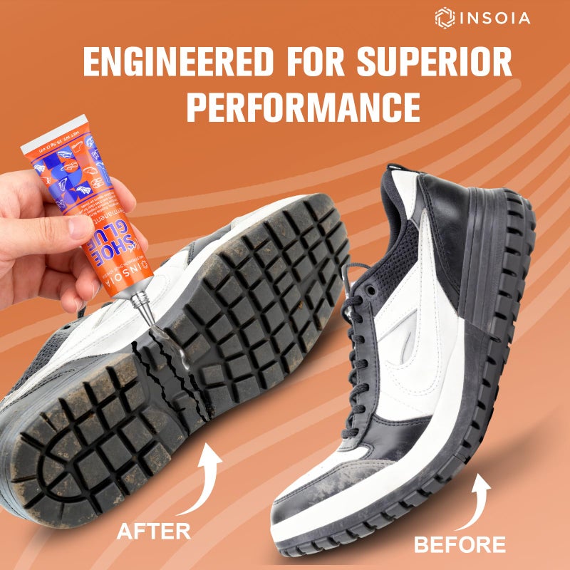 INSOIA Shoe Glue Sole Repair Kit 29.5 MLx 2, Heavy Duty Clear Shoe Adhesive, Waterproof, Flexible, for Sneakers, Boots, Leather, Rubber, Canvas, heel, Patch and More - Cement Dries Within 24 Hrs - Image 3
