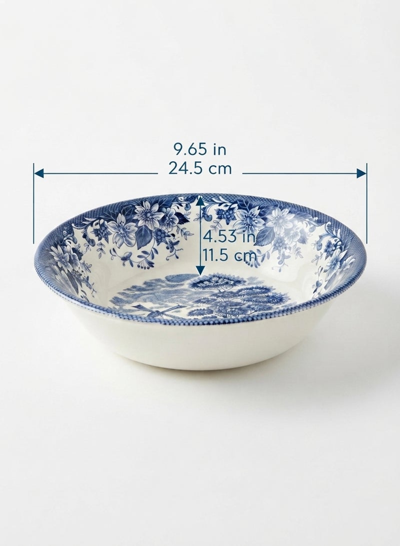 Claytan Earthenware Classic Blue Windmill & Floral Pattern Salad Bowl, 9.3 Inch, White | Premium Serving Bowl for Salad, Pasta, Fruits & Snacks | Vintage Tableware for Home, Office & Gifting - Image 5