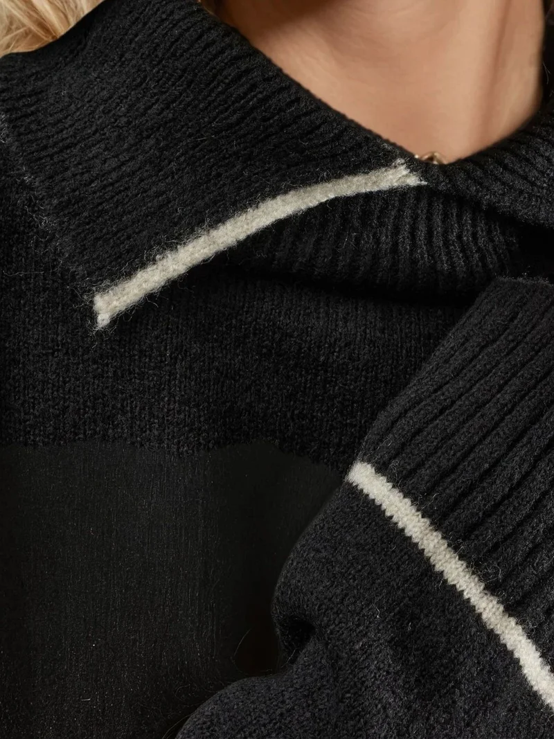 My Fashion Black MY FASHION Polo Collar Ribbed Midi Knit Dress for Women | Best Price UAE