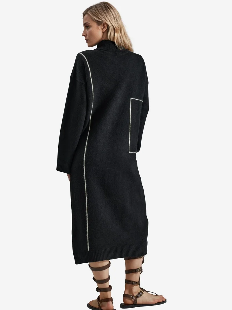 My Fashion Black MY FASHION Polo Collar Ribbed Midi Knit Dress for Women | Best Price UAE