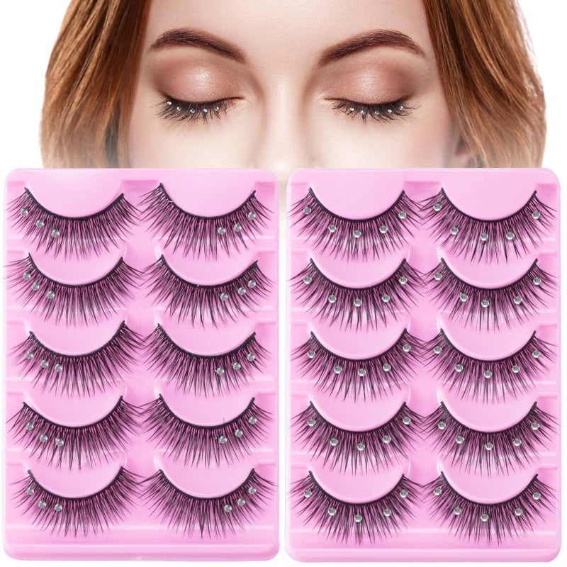 ANCIRS 2 Boxes(20pcs) Diamond False Eyelashes for Makeup, Natural Rhinestone Decorative Faux Mink Lashes, False Eye Lashes for Valentines Halloween New Year Cosplay Party Stage Decor - Image 1