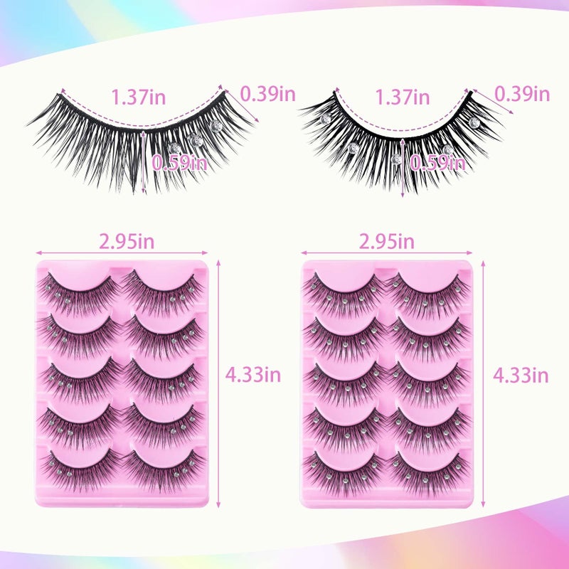 ANCIRS 2 Boxes(20pcs) Diamond False Eyelashes for Makeup, Natural Rhinestone Decorative Faux Mink Lashes, False Eye Lashes for Valentines Halloween New Year Cosplay Party Stage Decor - Image 2