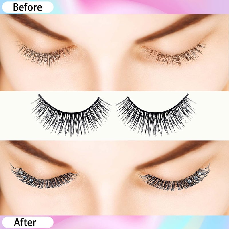 ANCIRS 2 Boxes(20pcs) Diamond False Eyelashes for Makeup, Natural Rhinestone Decorative Faux Mink Lashes, False Eye Lashes for Valentines Halloween New Year Cosplay Party Stage Decor - Image 3